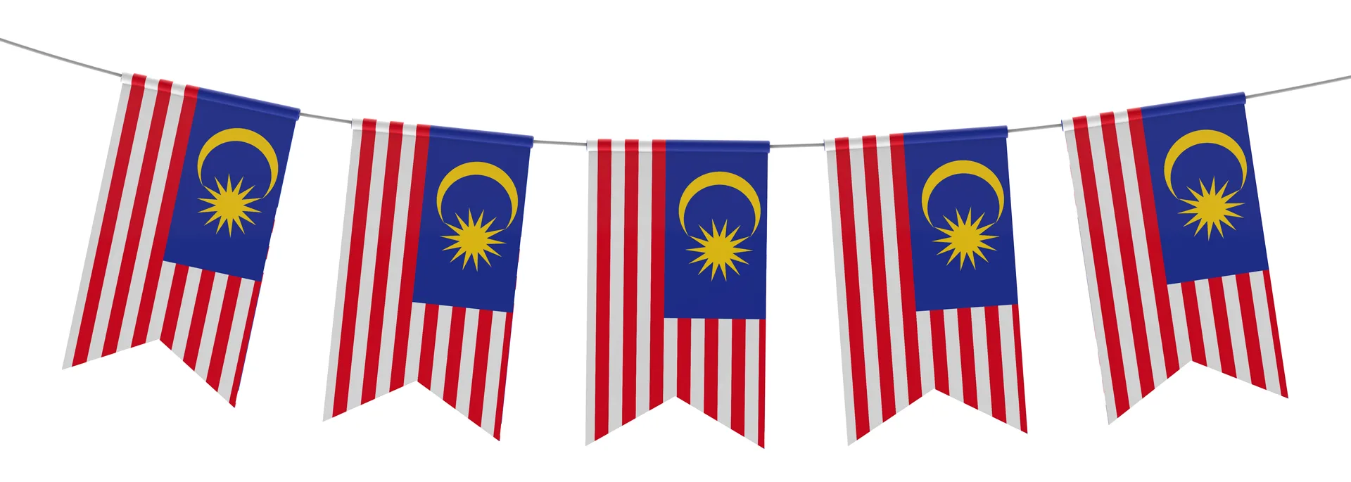 malaysia national flag festive bunting against plain white background 3d rendering jpg