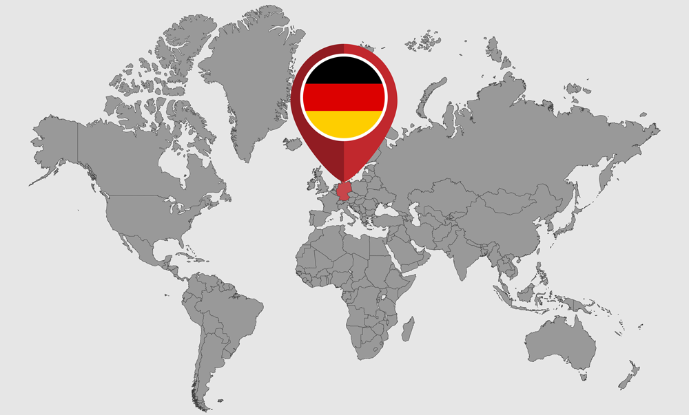 pin map with germany flag on world map vector illustration