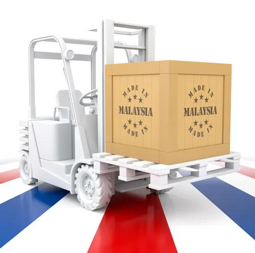 forklift truck with malaysia flag color made malaysia 3d rendering jpg